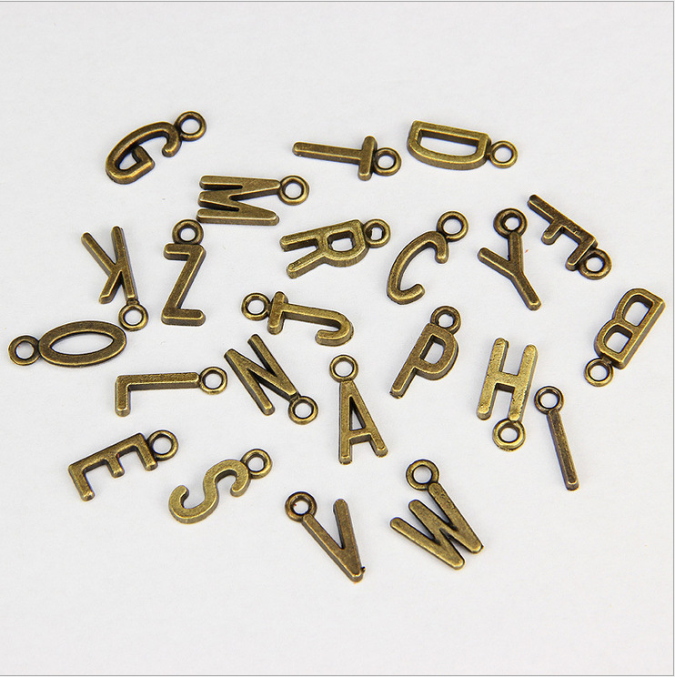 26 pieces/set of ancient bronze/Tibetan silver 26 pieces of Arabic alphabet hangings, English alphabet accessories